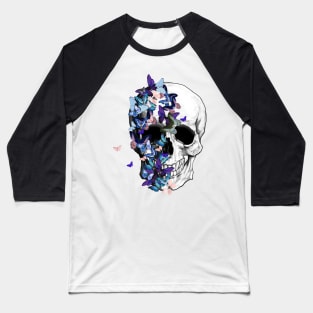 Skull With blue Butterflies Baseball T-Shirt